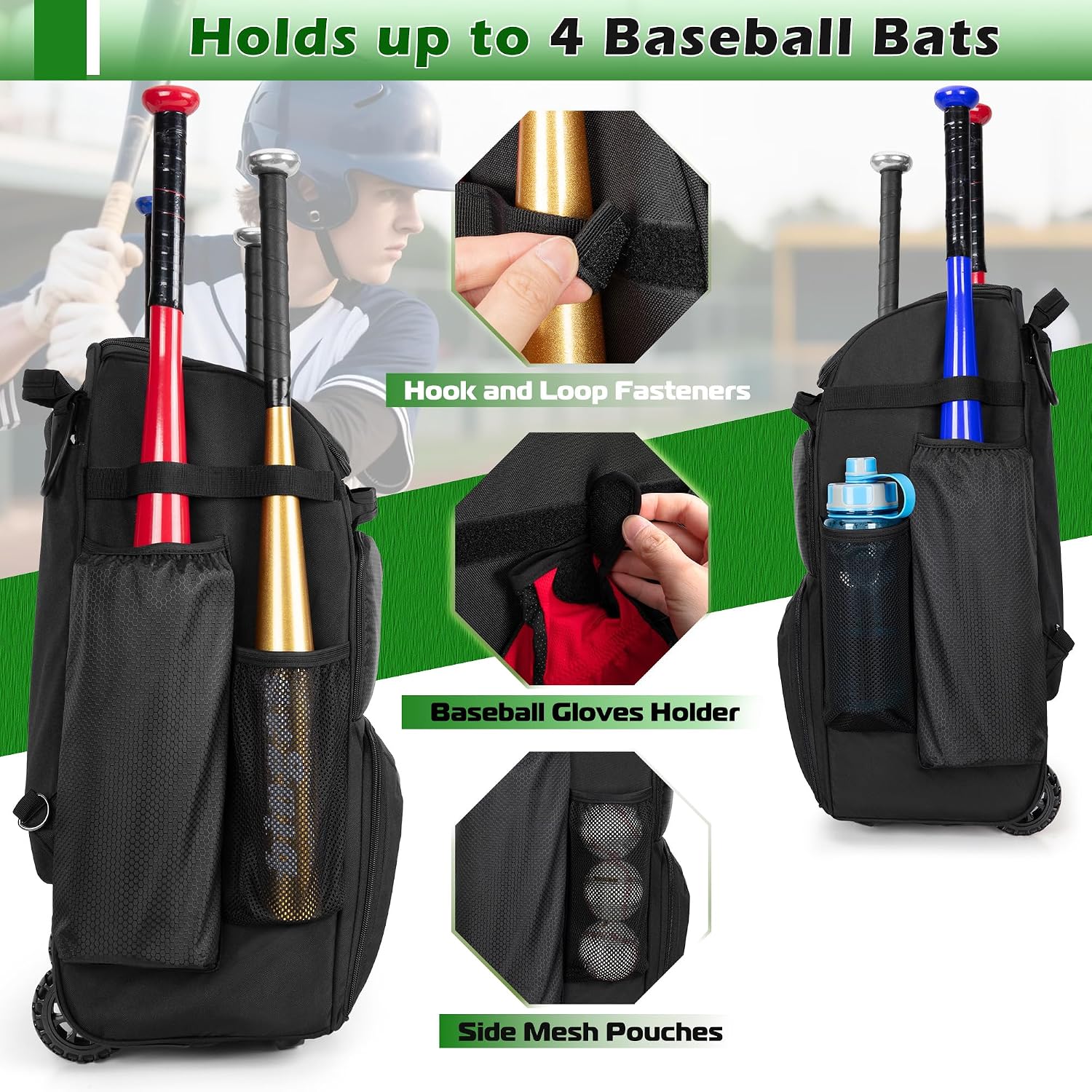 바퀴 달린 롤링 야구 배낭, 헤비 듀티 소프트볼 장비  - Sports Equipment Us 리뷰 및 가격