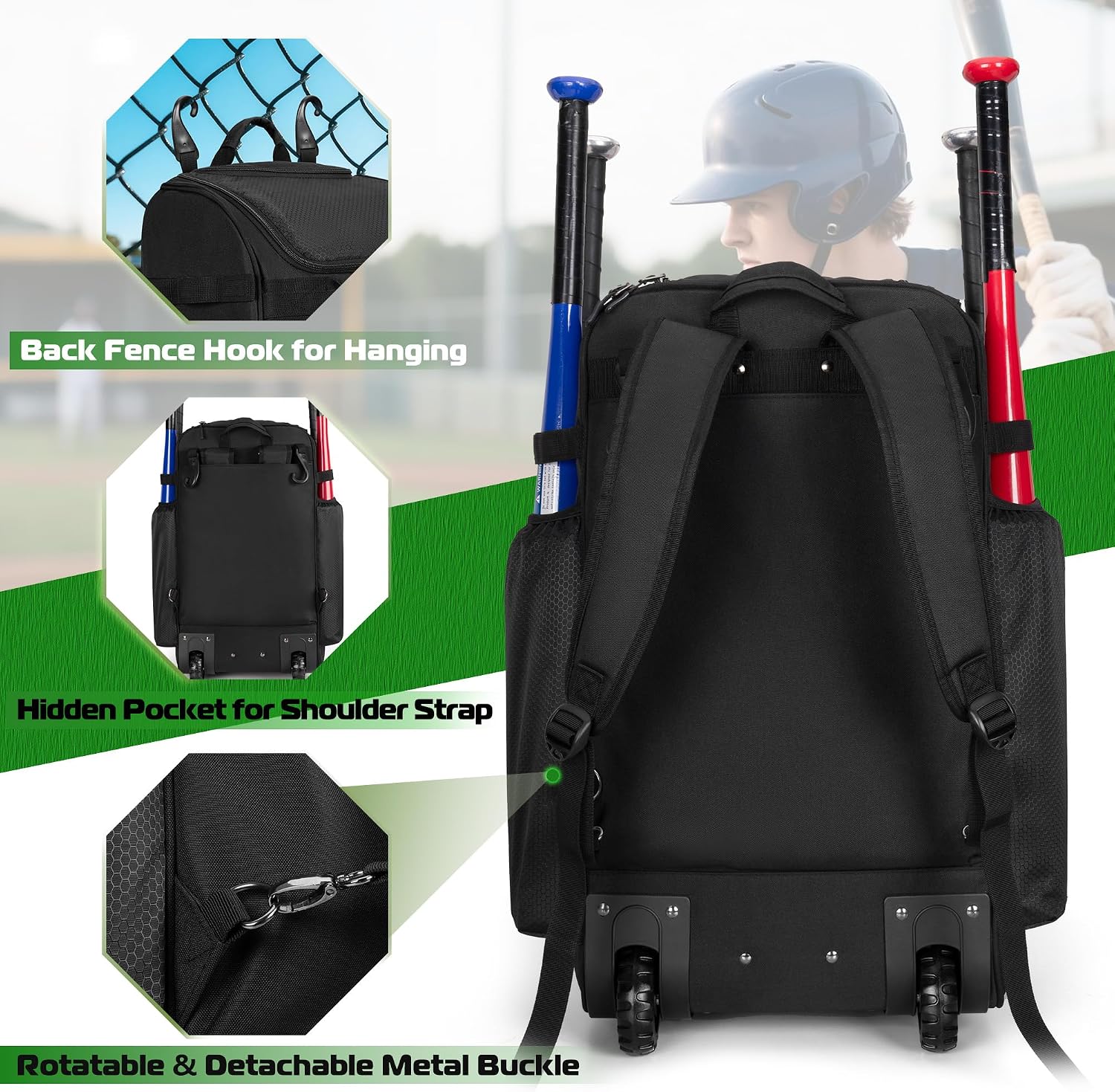 바퀴 달린 롤링 야구 배낭, 헤비 듀티 소프트볼 장비  - Sports Equipment Us 리뷰 및 가격